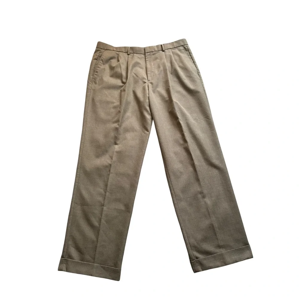 Dockers Men's Dress Pants 38x32 Brown Pleated Relaxed Fit‎ Wool Blend